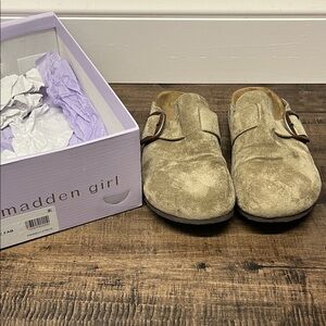 Madden Girl Tan Suede Mules